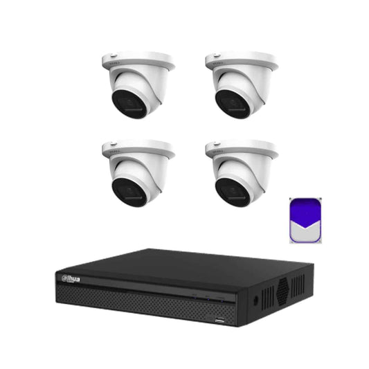4 Channel CCTV Security Kit: Dahua 4 Channel 4K NVR (2TB), 4 x 6MP Fixed Imou Starlight Turret PoE IP Camera