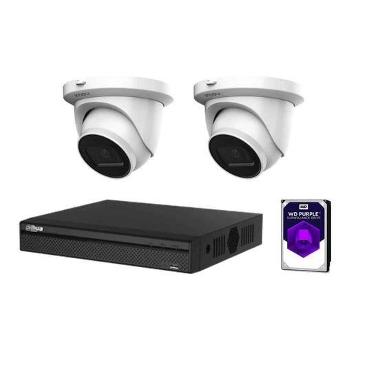 4 Channel CCTV Security Kit: Dahua 4 Channel 4K NVR (1TB), 2 x 6MP Fixed Imou Starlight Turret PoE IP Camera