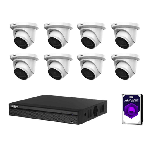 8 Channel CCTV Security Kit: DaHua 8 Channel 4K NVR (2TB), 8 x 6MP Fixed Imou Starlight Turret PoE IP Cameras
