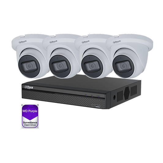 Dahua 4 Channel Lite Series CCTV Security Kit: 4 Channel 4K NVR (4TB HD), 4 Dahua PoE 8MP Lite Fixed Starlight CCTV Cameras