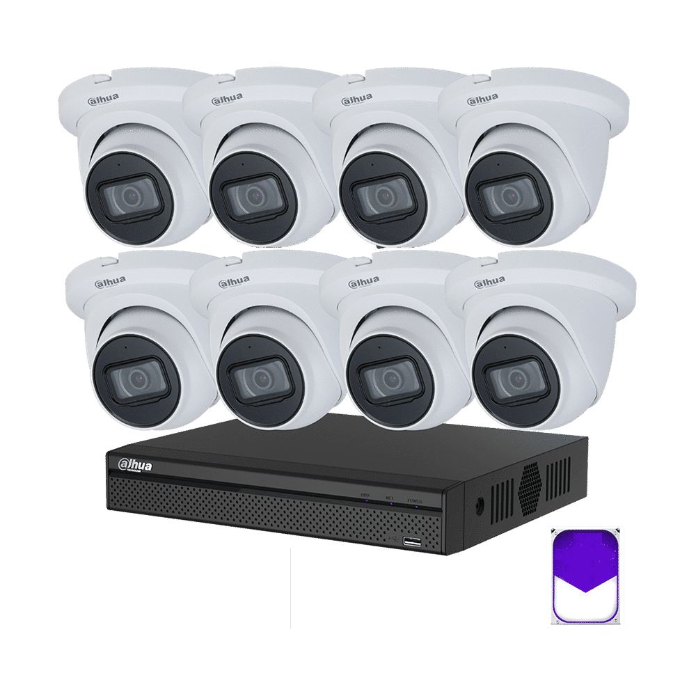 Dahua 8 Channel CCTV Security Kit: 8 Channel 4K NVR (4TB), 8 x DaHua 6MP WizSense Lite Fixed Starlight PoE IP CCTV Cameras