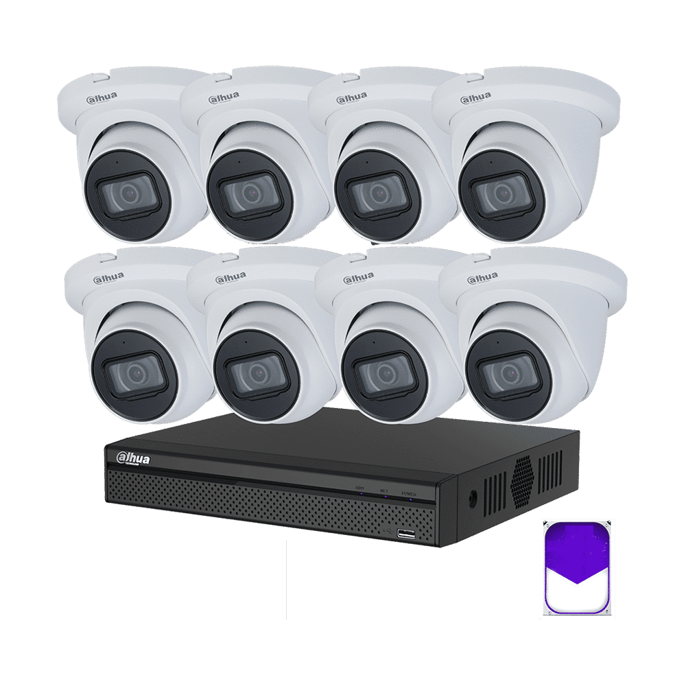 Dahua 8 Channel CCTV Security Kit: 8 Channel 4K NVR (2TB), 8 x DaHua 6MP WizSense Lite Fixed Starlight PoE IP CCTV Cameras