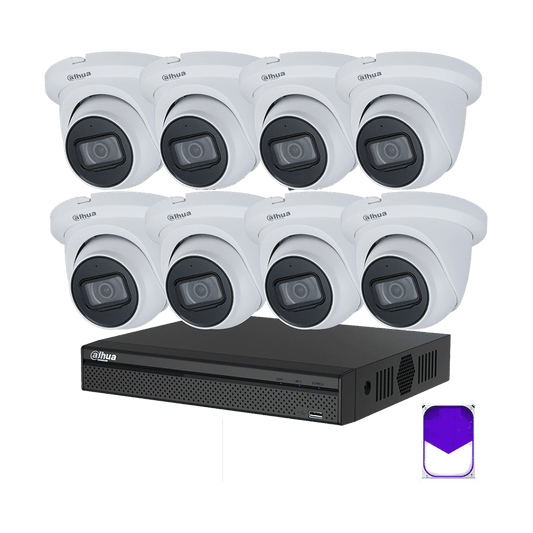 Dahua 8 Channel CCTV Security Kit: 8 Channel 4K NVR (2TB), 8 x DaHua 6MP WizSense Lite Fixed Starlight PoE IP CCTV Cameras
