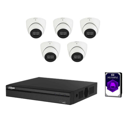 Dahua 8 Channel CCTV Security Kit: 8 Channel 4K NVR (6TB), 5 x DaHua 6MP WizSense Lite Fixed Starlight PoE IP CCTV Cameras