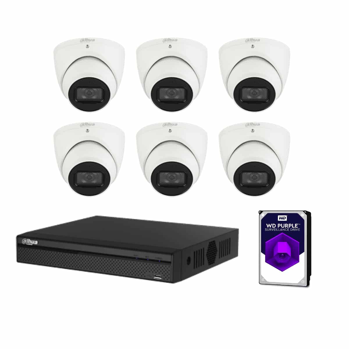 Dahua 8 Channel CCTV Security Kit: 8 Channel 4K NVR (4TB), 6 x DaHua 6MP WizSense Lite Fixed Starlight PoE IP CCTV Cameras