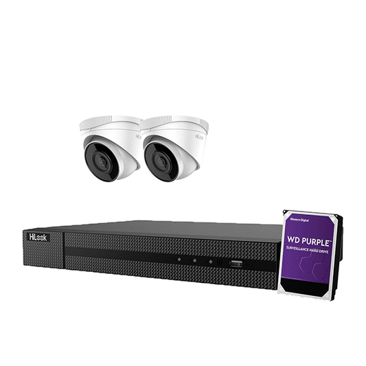 HiLook by HikVision 4 Channel CCTV Security Kit: HiLook 4 Channel 4K NVR (1TB), 2 x 6MP Fixed HiLook Turret PoE 30m IR IP Cameras 2.8mm