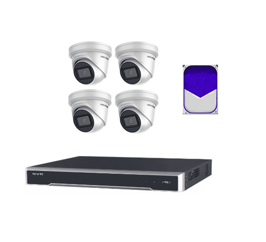 HikVision – 6MP 4Ch CCTV Security Kit – 4 Channel 4K PoE NVR (3TB), 4 x DS-2CD2365G1-I – 2.8mm IP DarkFighter Cameras