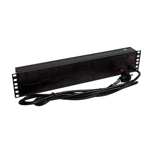 Wideband 10 Way Basic Horizontal PDU, (10) 3 Pin Aus GPO Output (1) 3 Pin Aus Plug Input, 15A, 240V